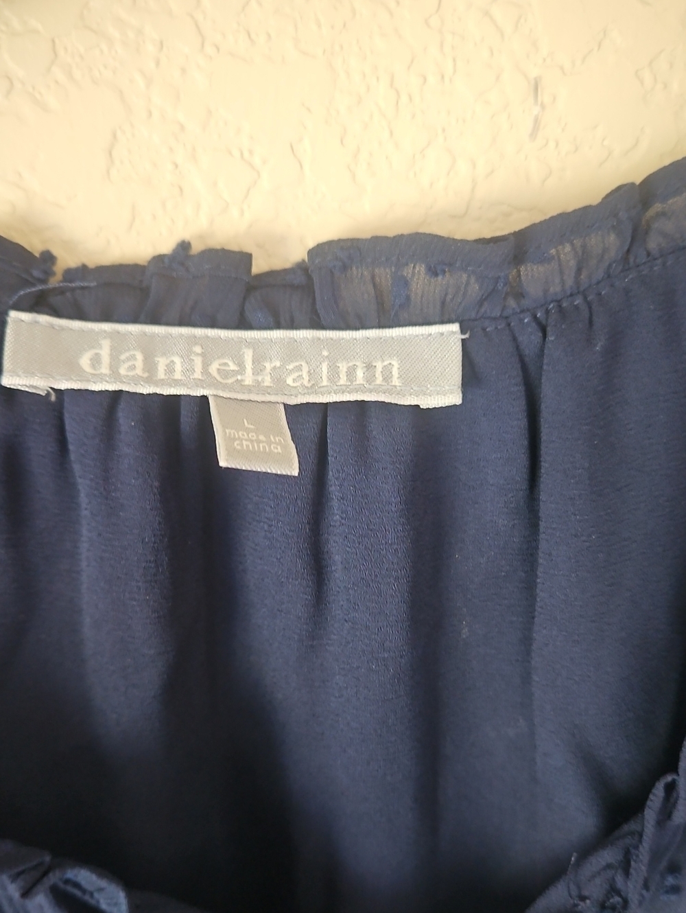 Daniel Rainn Navy Swiss Dot Short Sleeve Blouse Large - Picture 3 of 5